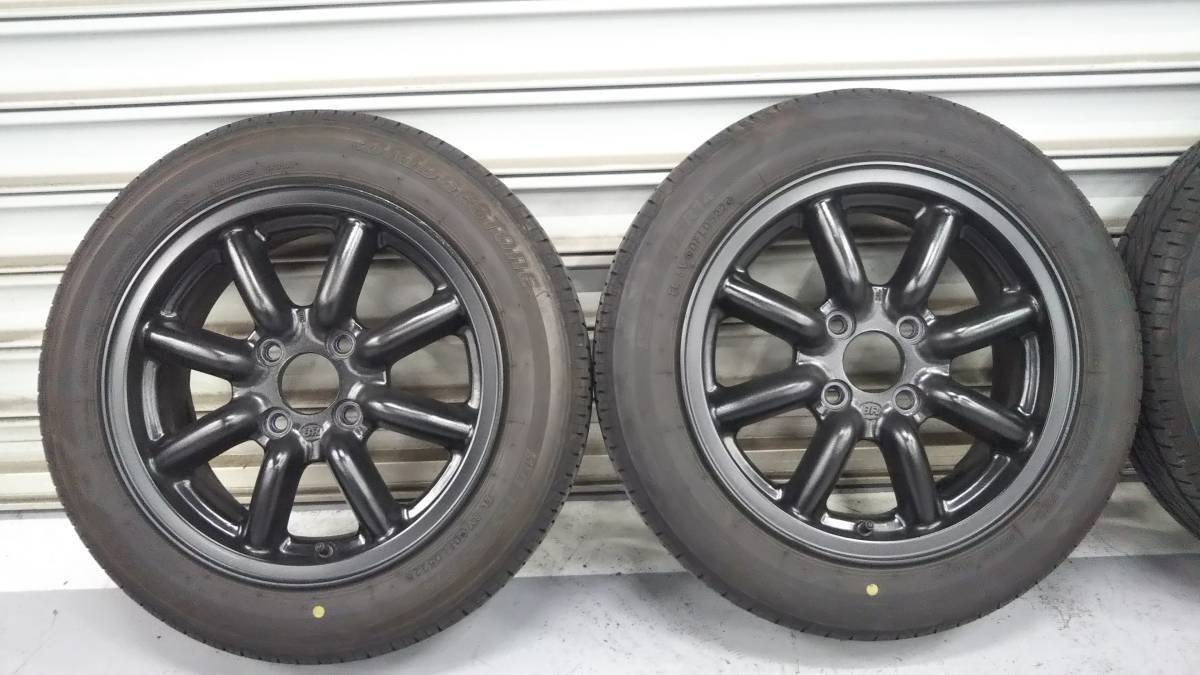 ワタナベ、ブラックレーシングホイール 4穴14インチPCD100 タイヤ付き  