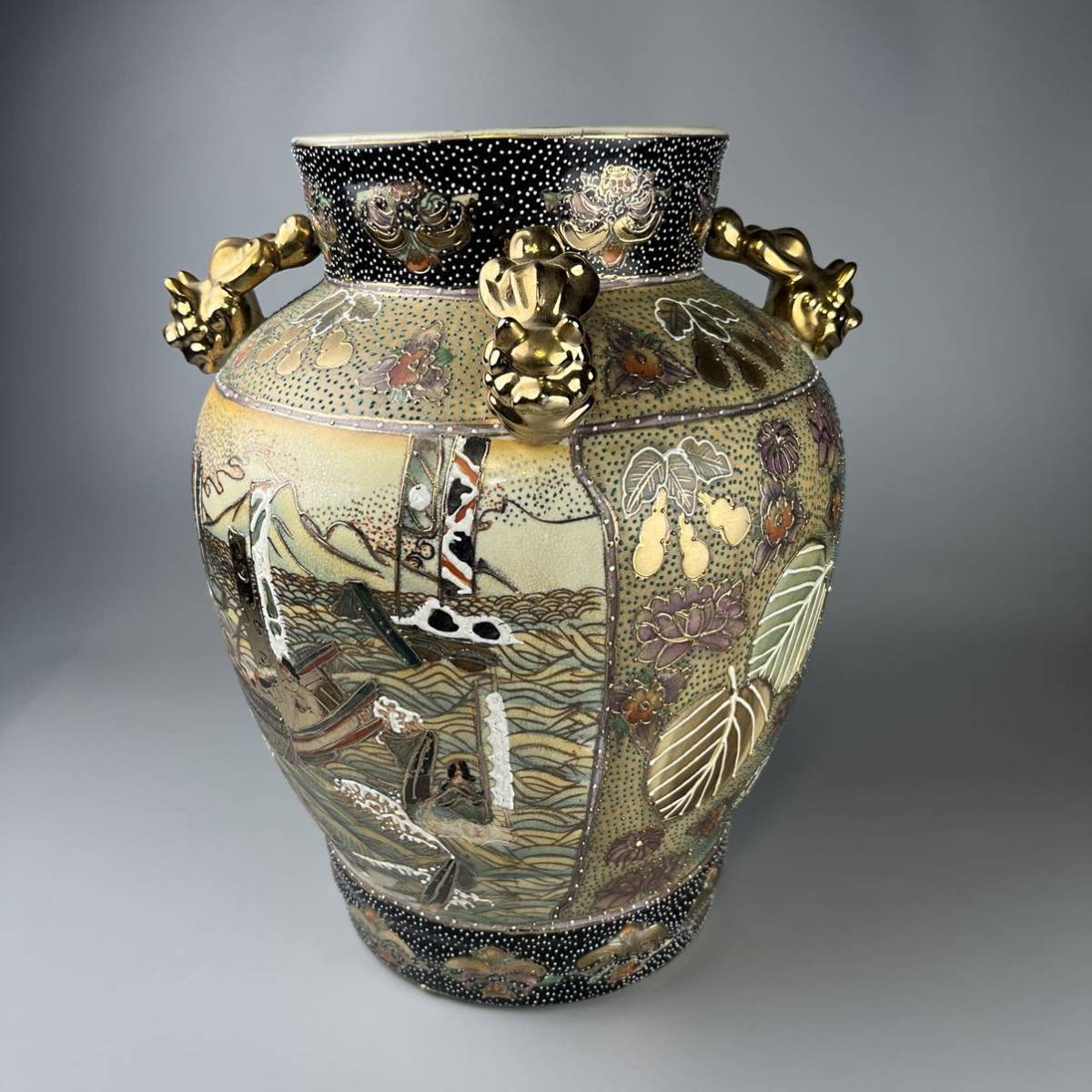 日本美術 薩摩焼 古薩摩 金彩 染錦 色絵 花瓶 陶器 陶磁器 大壺 花器