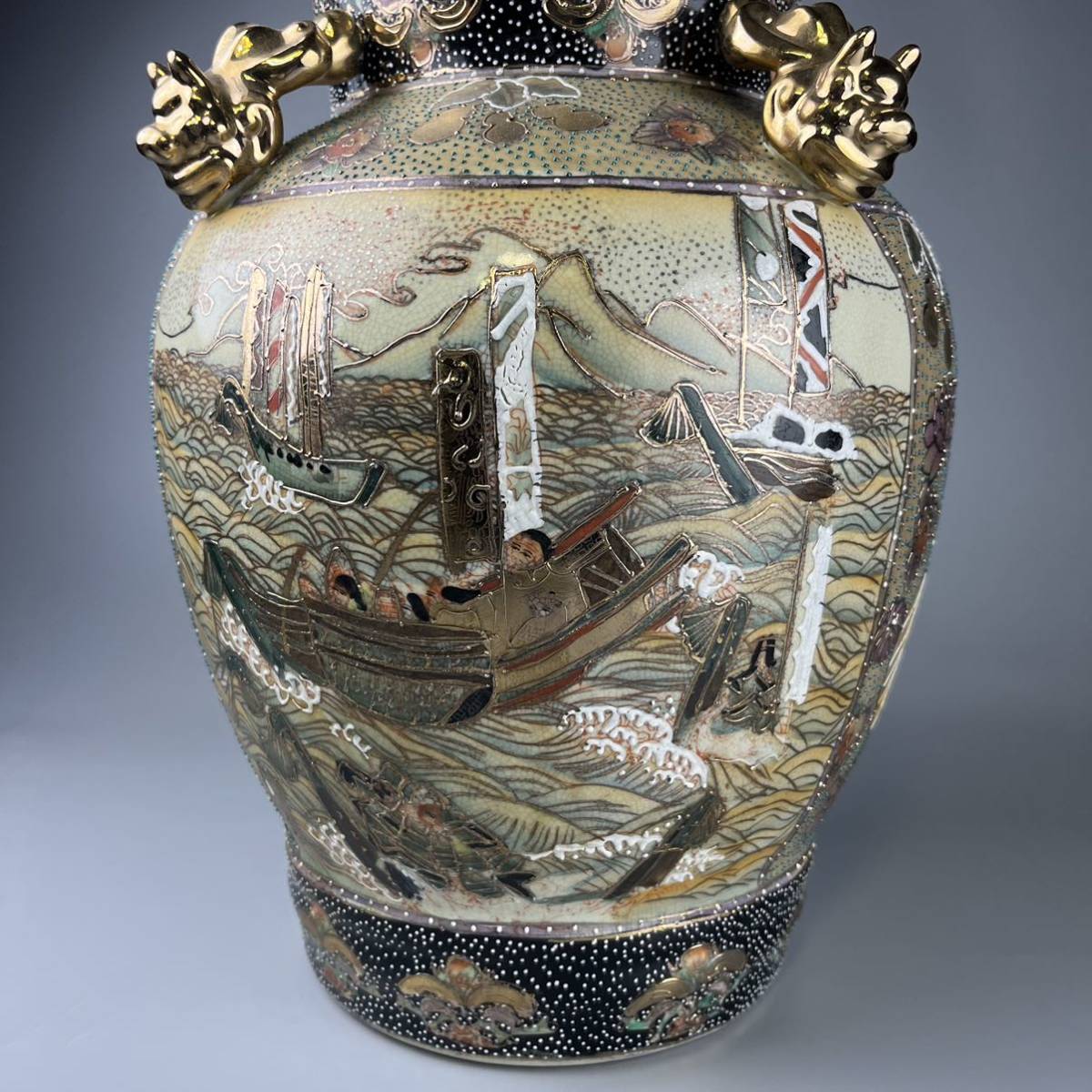 日本美術 薩摩焼 古薩摩 金彩 染錦 色絵 花瓶 陶器 陶磁器 大壺 花器