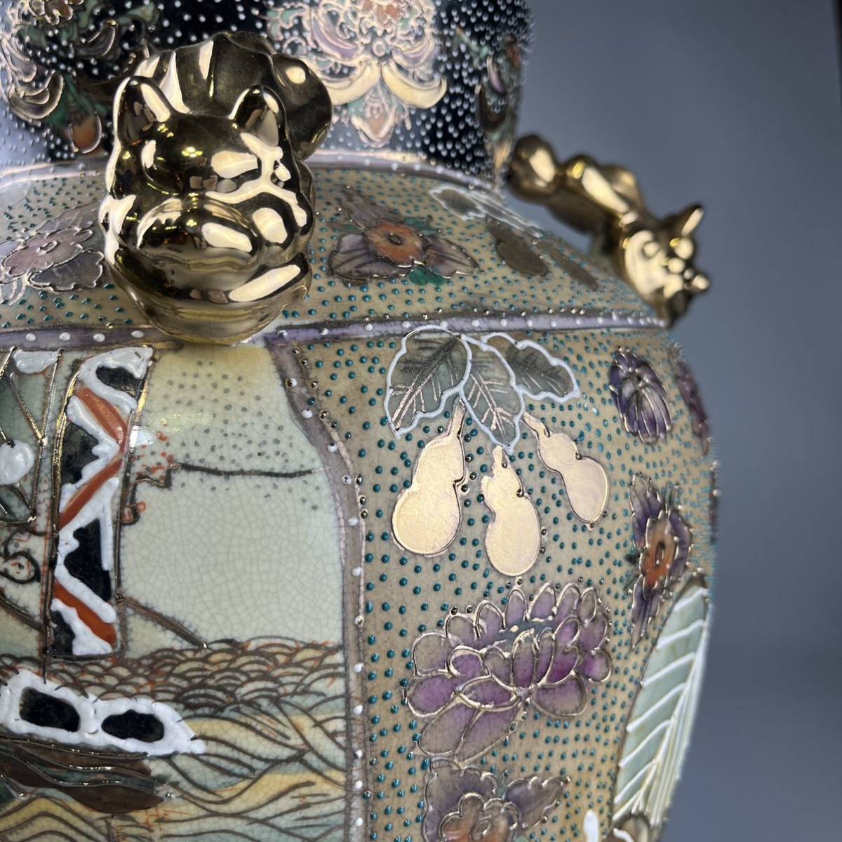 日本美術 薩摩焼 古薩摩 金彩 染錦 色絵 花瓶 陶器 陶磁器 大壺 花器