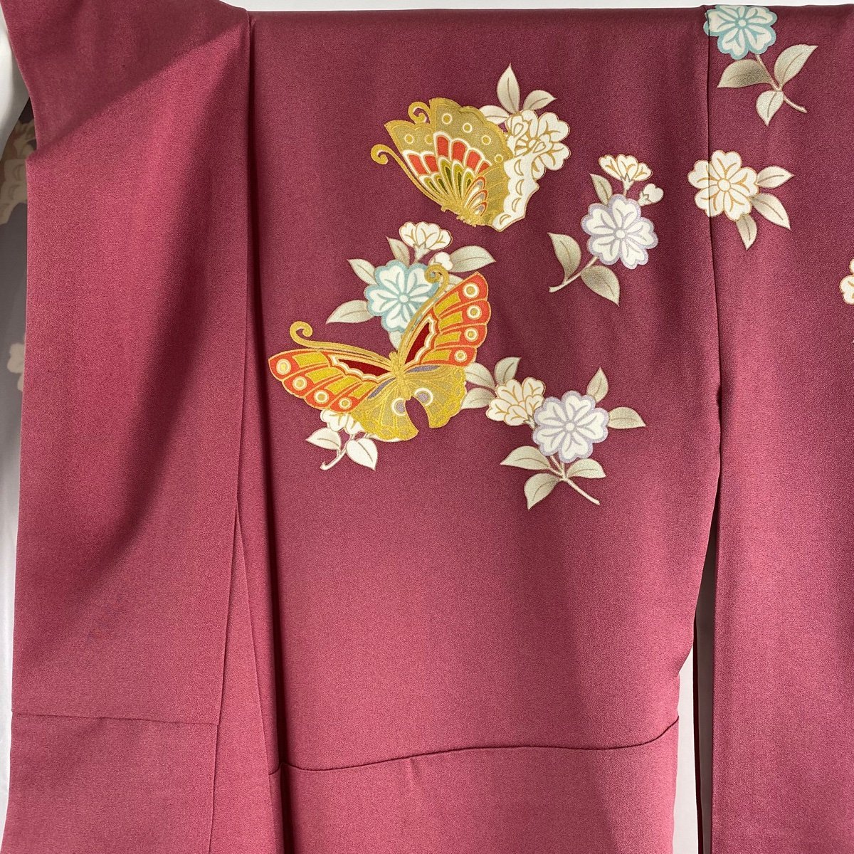 美品 正絹振袖3点セット Sサイズ 紫 桜 御所車 成人式 前撮り