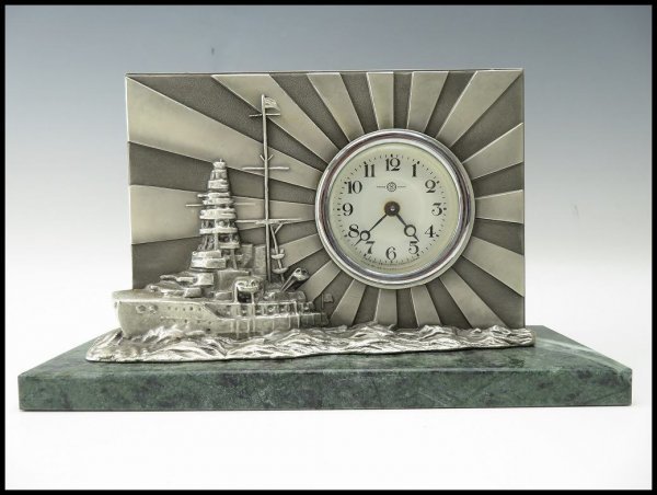 55】アンティーク 海軍 戦艦 軍艦 旭日旗 大理石 精工舎 セイコー 