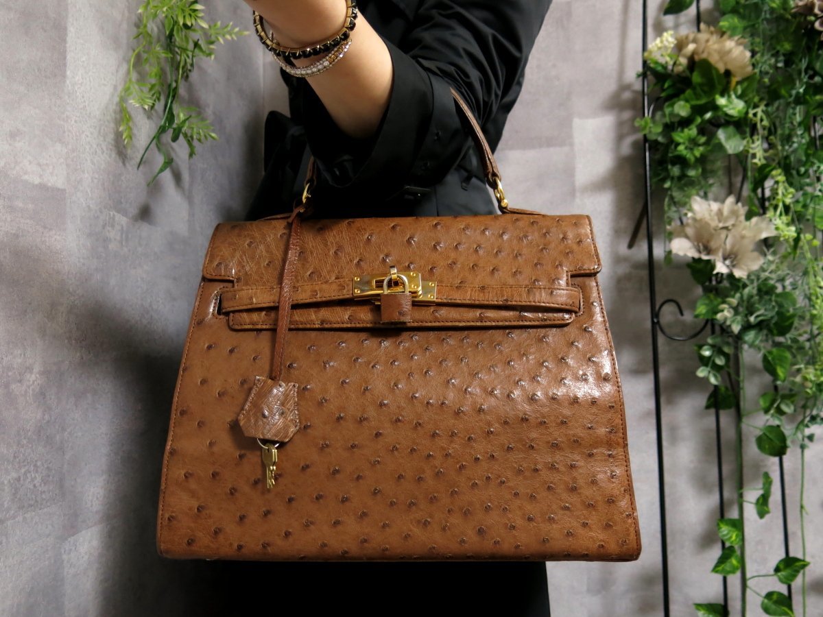 オーストリッチ ハンドバッグ 本 だちょう 革 ○超美品○GENUINE 