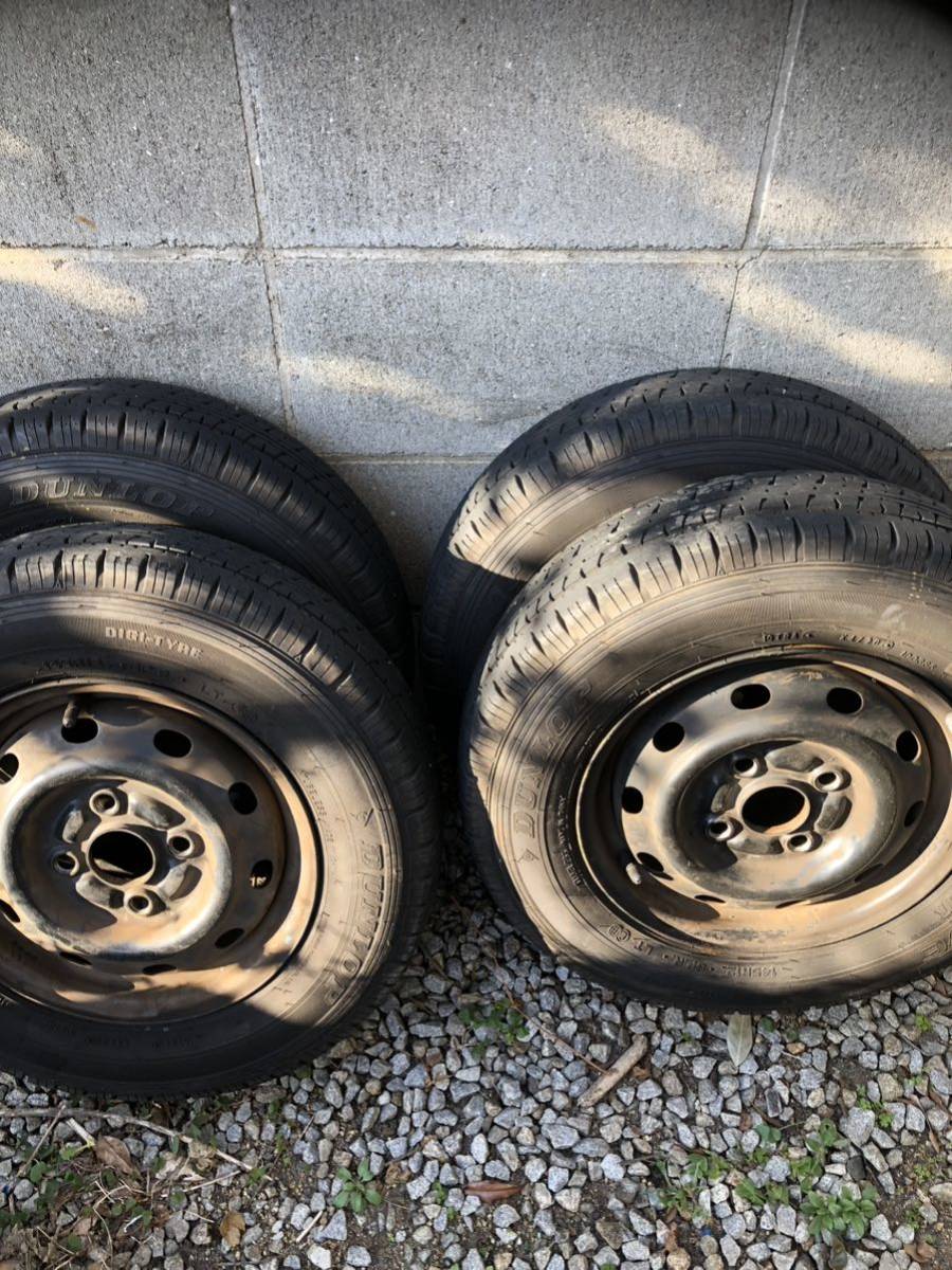 【即決送料無料】中古タイヤ4本セット145R12 6PR LT DUNLOP 鉄ホイール　山有り　S220V アトレー