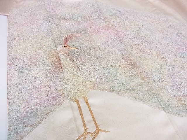 花美人■極上　京縫　月聖子　中国国宝刺繍　乱針刺繍　総刺繍　色留袖　孔雀文　金銀糸　逸品　未使用　ps3087
