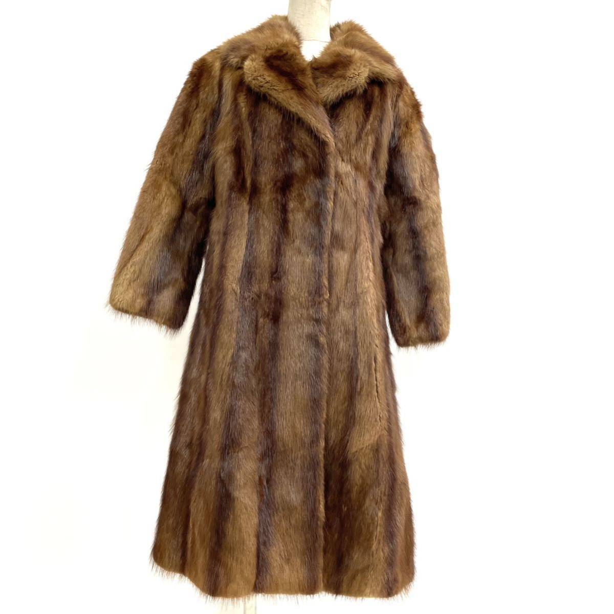 【七福】fk1272 ロングコート デザインコート ミンクコート ブラウンミンク 貂皮 mink身丈 約 105cm