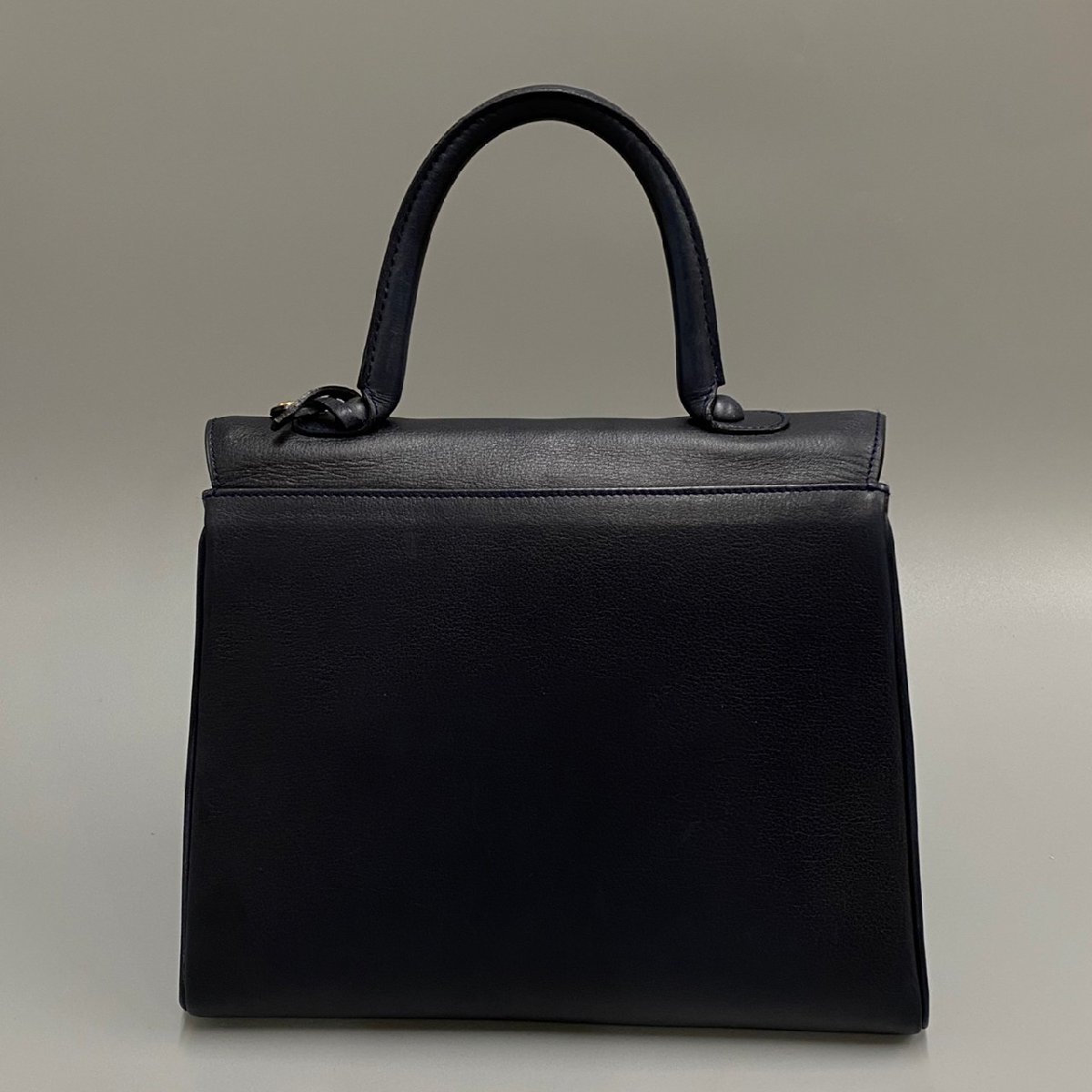 1円 極 美品 希少品 手鏡付き DELVAUX デルヴォー ブリヨンMM レザー 本革 金具 ハンドバッグ ミニ トートバッグ ネイビー 26488