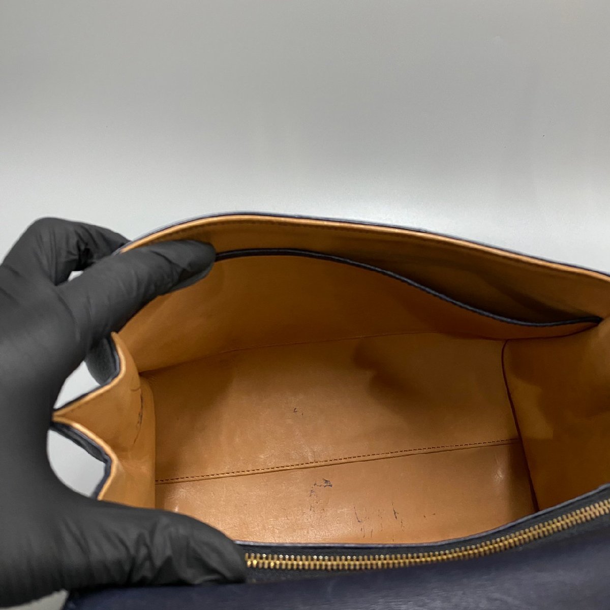1円 極 美品 希少品 手鏡付き DELVAUX デルヴォー ブリヨンMM レザー 本革 金具 ハンドバッグ ミニ トートバッグ ネイビー 26488
