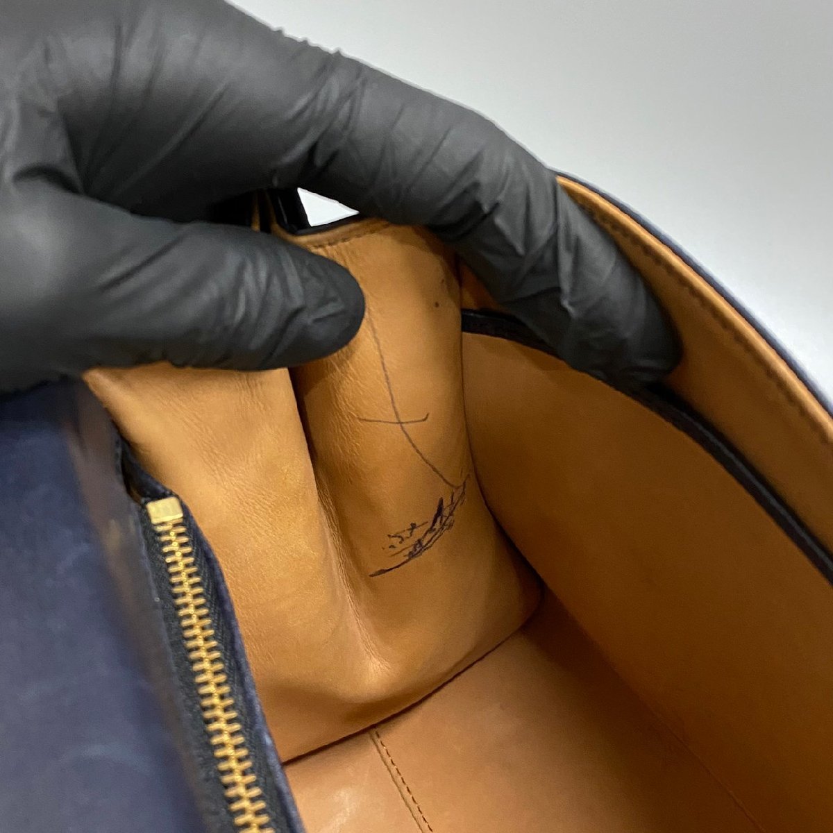 1円 極 美品 希少品 手鏡付き DELVAUX デルヴォー ブリヨンMM レザー 本革 金具 ハンドバッグ ミニ トートバッグ ネイビー 26488