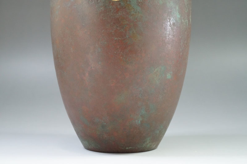 A192◇高岡銅器名工【可西泰三】 布目金象嵌青銅花瓶 共箱付 高23.5cm