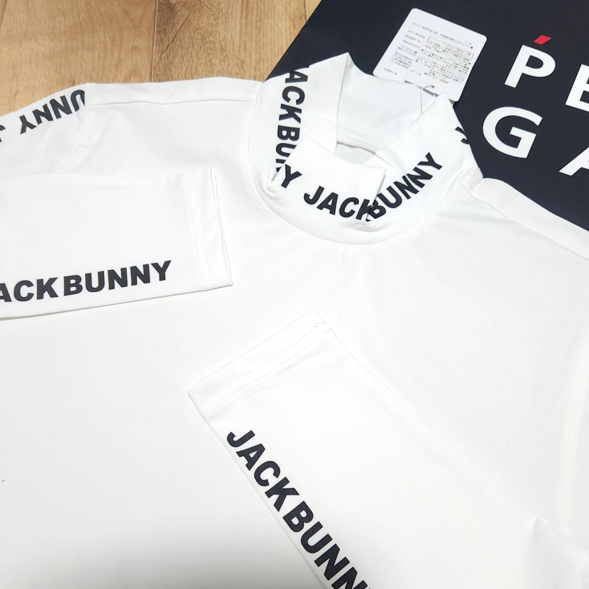 正規品　新品　PEARLY GATES　パーリーゲイツ　ジャックバニー　ハイネック長袖シャツ　モックネック　お洒落なロゴ　ホワイト　size5