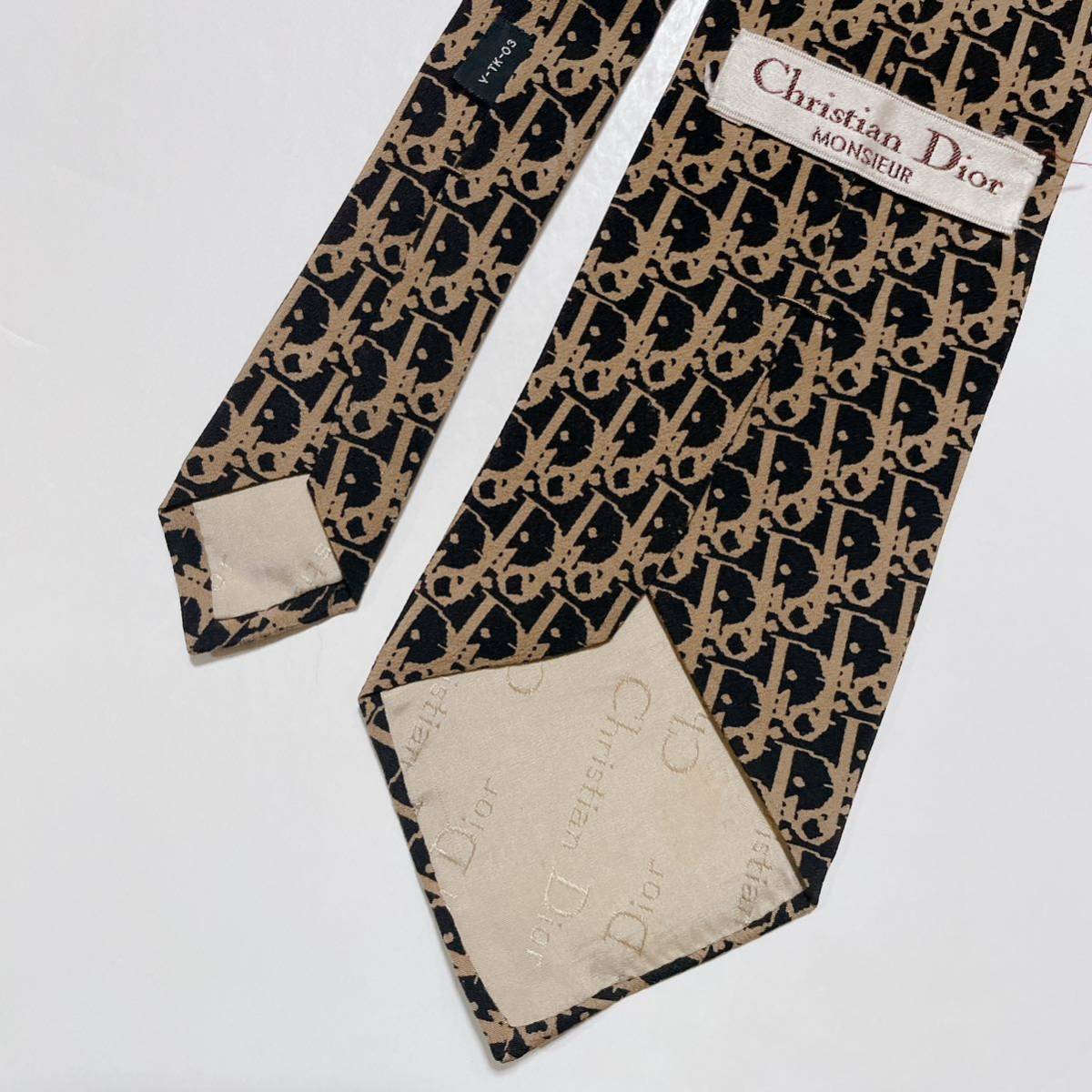 美品 Christian Dior トロッター柄 総ロゴ ネクタイ ブラウン 茶 美品 クリスチャン ディオール Christian Dior ネクタイ ハイブランド