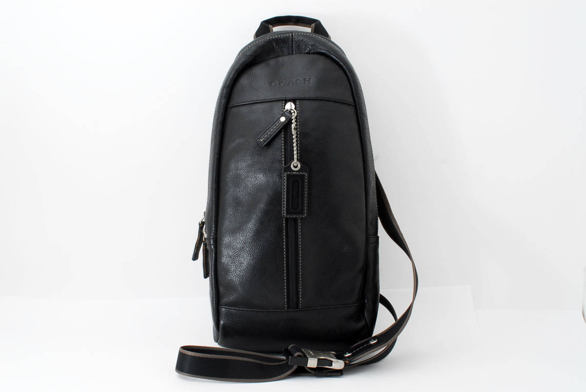 1円〜 COACH コーチ ヘリテージウェブレザースリングパック ボディバッグ F70811 ブラック 黒 メンズ ビジネス ショルダーバッグ 本革