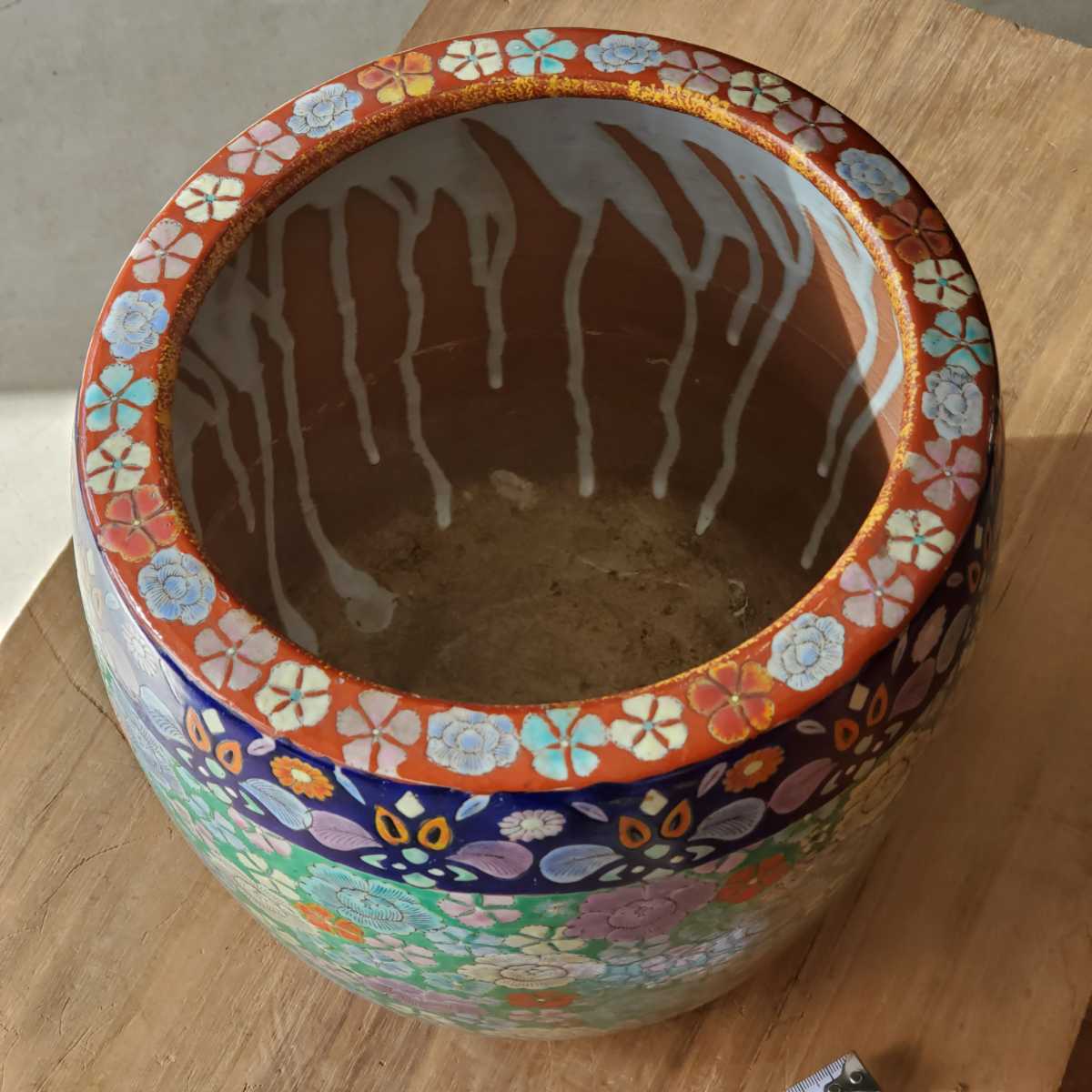 直径50cm 陶磁器 色絵 鉢 メダカ鉢 金魚鉢 睡蓮鉢 //検索 アンティーク