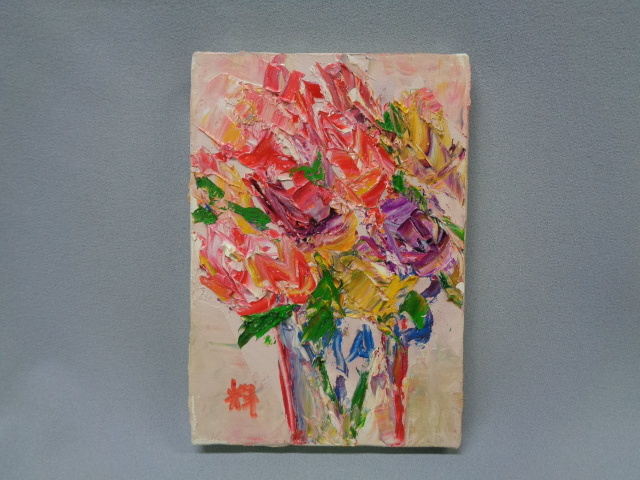 川口輝夫「薔薇」油彩画 真筆 額装 静物画 インテリアアート #605 真作】 ♪ 額装 【縄稚輝雄】筆 「薔薇」 油絵 SM 日展入選 瑞宝双光