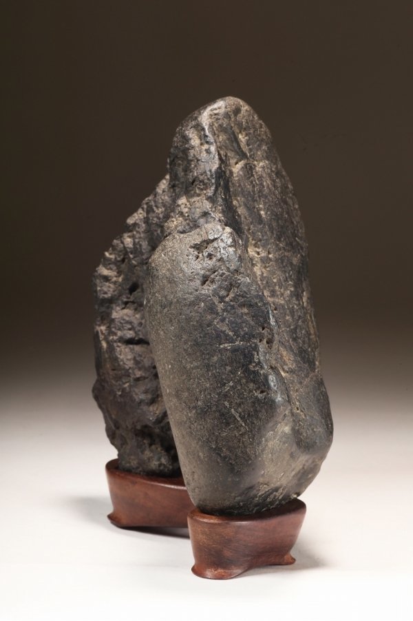 雨竹亭] 【揖斐川石(台座付)】添景 添配 水石 盆栽 盆景 盆石 鑑賞石