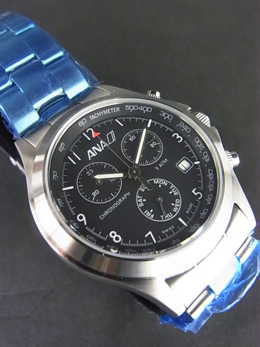 ANA クロノグラフ腕時計 ブラック ANA 全日空 SEIKO パイロット クロノ 