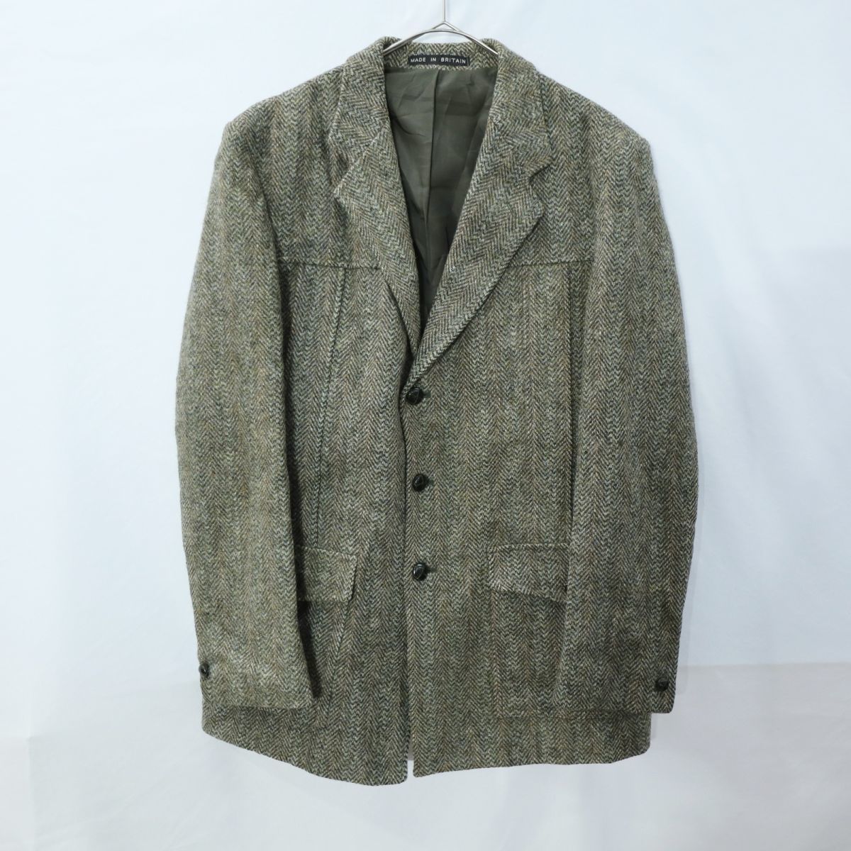 イギリス製 Harris Tweed ハリスツイード テーラードジャケット トラッド 通勤 フォーマル グレー / グリーン系 (M相当) 中古 古着 L9764