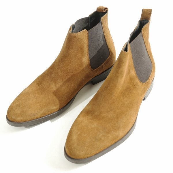 未使用1円～★POLSA ポルサ メンズ イタリア製 牛革スウェードレザー サイドゴアブーツ 27.5cm 茶 ブラウン 本革 シューズ◆3897◆