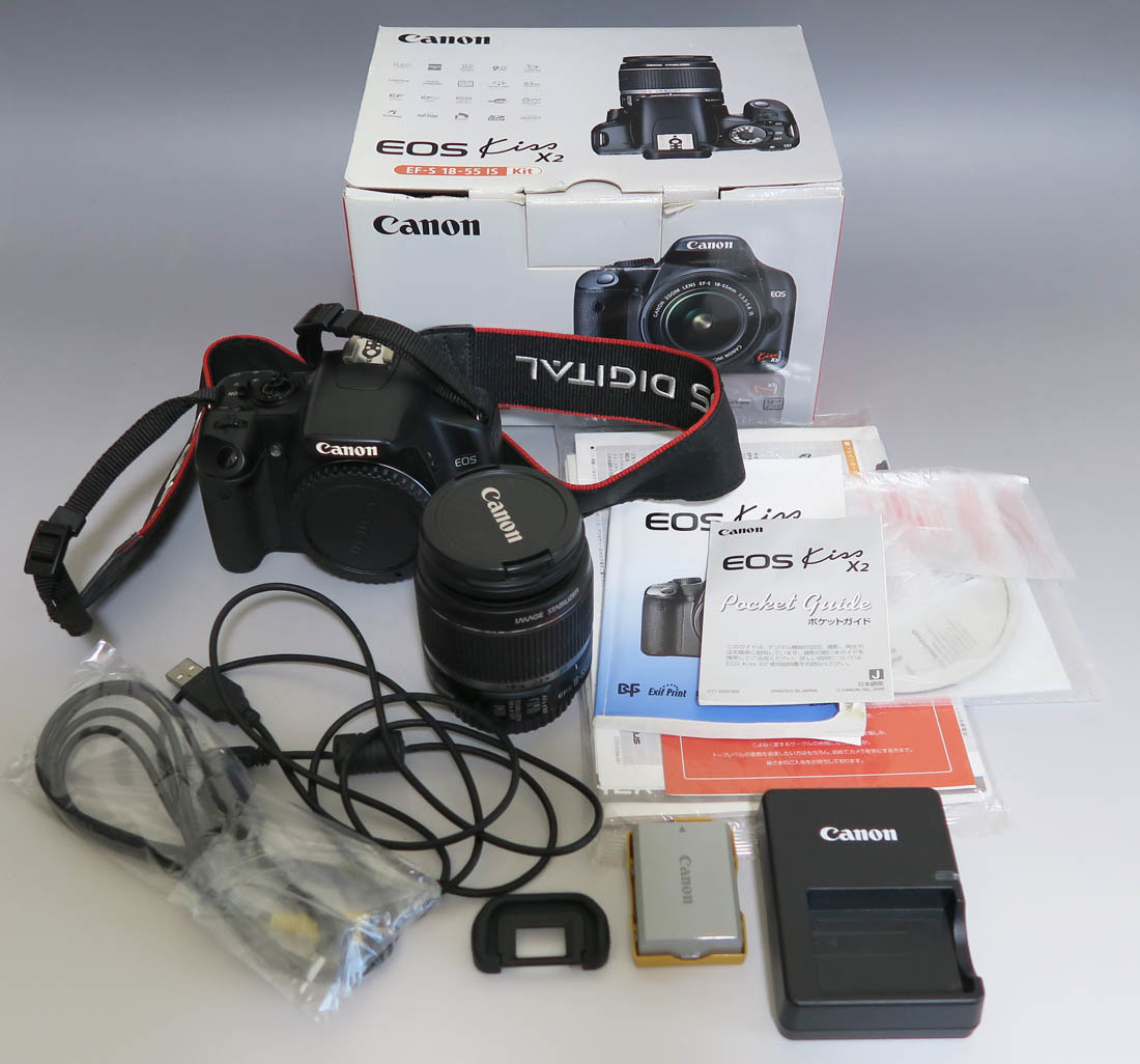 909　■Canon EOS Kiss X2/EF-S　18-55IS キヤノン デジタル一眼レフカメラ ※モードダイヤル破損　動作未確認　ジャンク 1円～
