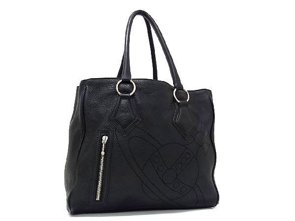 1円 Vivienne Westwood ヴィヴィアンウエストウッド オーブ レザー ハンドバッグ トート ショルダーバッグ ブラック系 BC1214オC