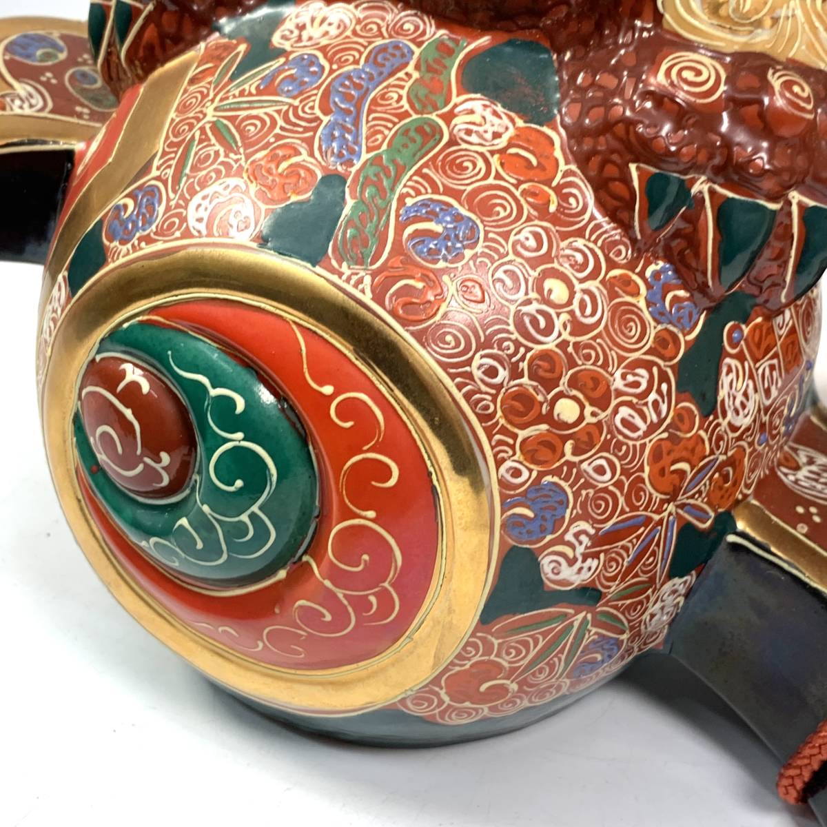 九谷焼 【双仙】 玉乗獅子 高さ30cm 玉獅子 唐獅子 打ち出の小槌 金蘭