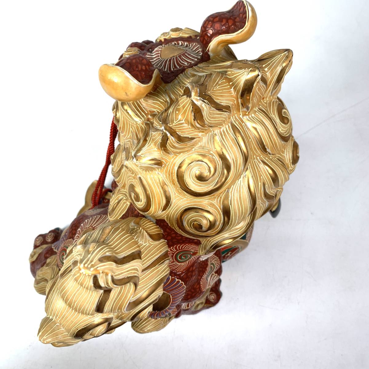 九谷焼 【双仙】 玉乗獅子 高さ30cm 玉獅子 唐獅子 打ち出の小槌 金蘭