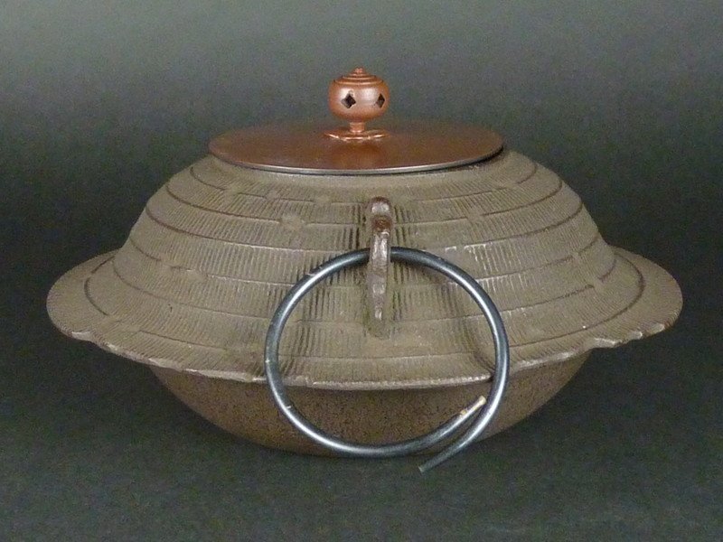 都屋】23 釜師 佐藤浄清「雪渓地紋 富士釜」共箱 高さ