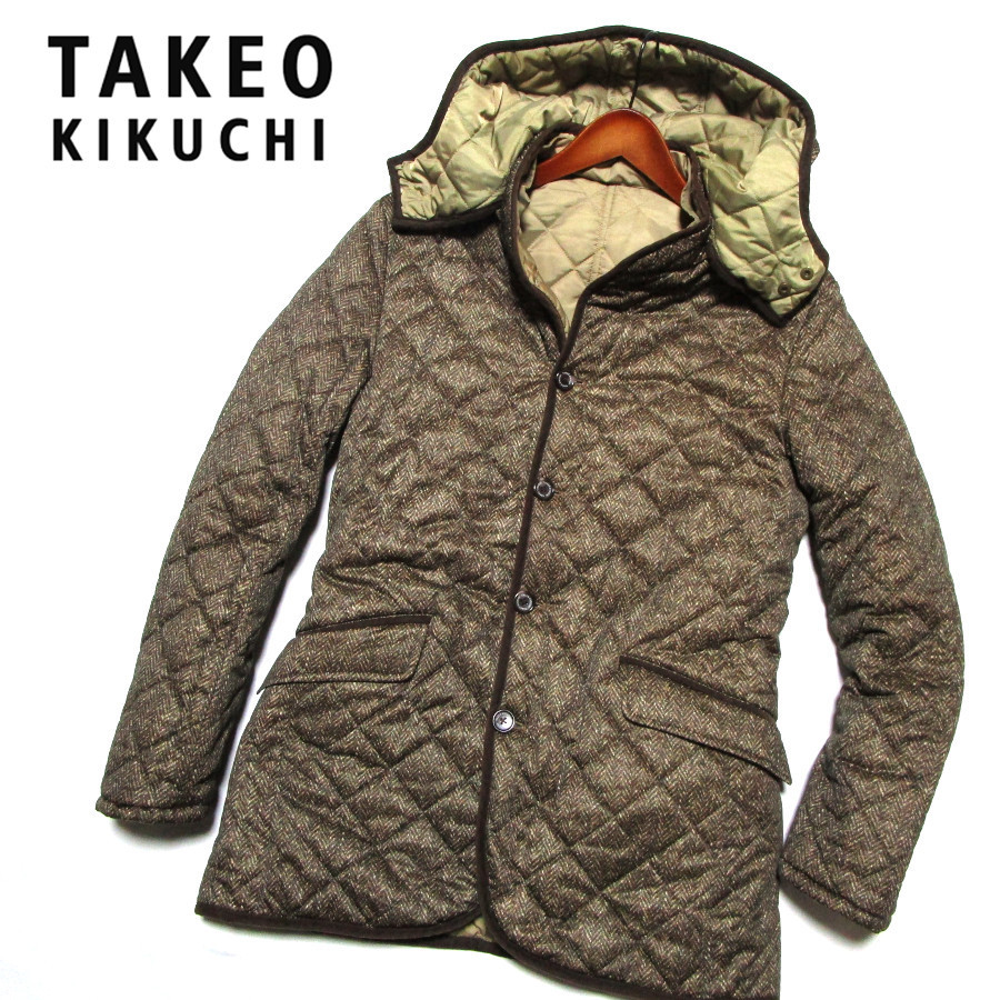 タケオキクチ　フーデッドキルティングジャケット　リバーシブル　転写プリント　サイズ4（XL） TAKEO KIKUCHI　ワールド
