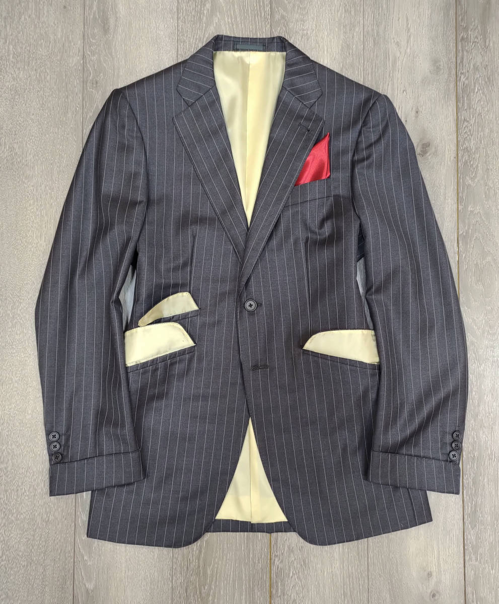 値下げ☆美品ポールスミス セットアップ2Bスーツグレーストライプ