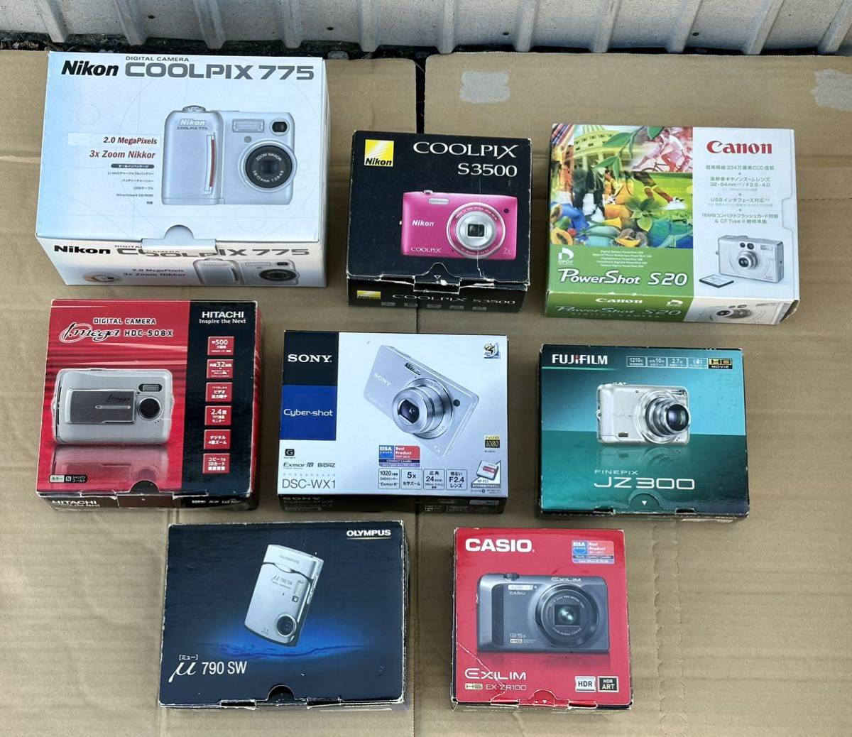 デジタルカメラ 8台 まとめ売り 箱入り 動作未確認 中古 ジャンク デジカメ SONY Nikon Canon CASIO FujiFilm コンパクトデジカメ