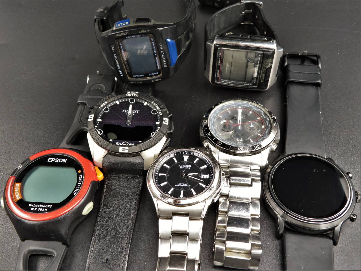 1円～! 山 ジャンク 稼働品含む シチズン カシオ ティソ等 まとめ売り 7点セット 箱 充電器 クォーツ ソーラー メンズ 腕時計 KNNSV3858