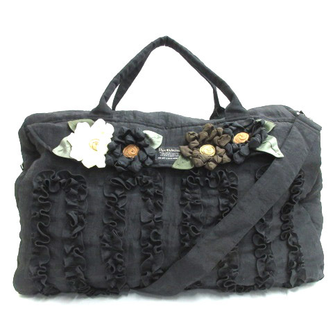ポテチーノ POTECHINO ボストン バッグ トート フリル 花 ブラック 230130E 鞄 レディース