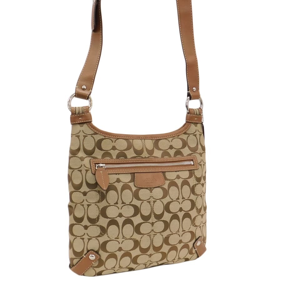 1円 ■ 極美品 コーチ ショルダーバッグ F14689 キャンバス×レザー シグネチャー COACH ■E.Bisr.zE-3