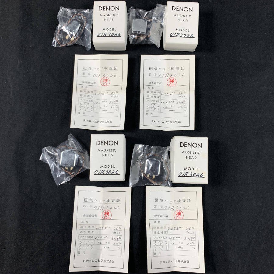 美品 DENON 01R3026 テープヘッド 未開封 4個セット 元箱(各1)/検査証(各1)付き◆未開封品