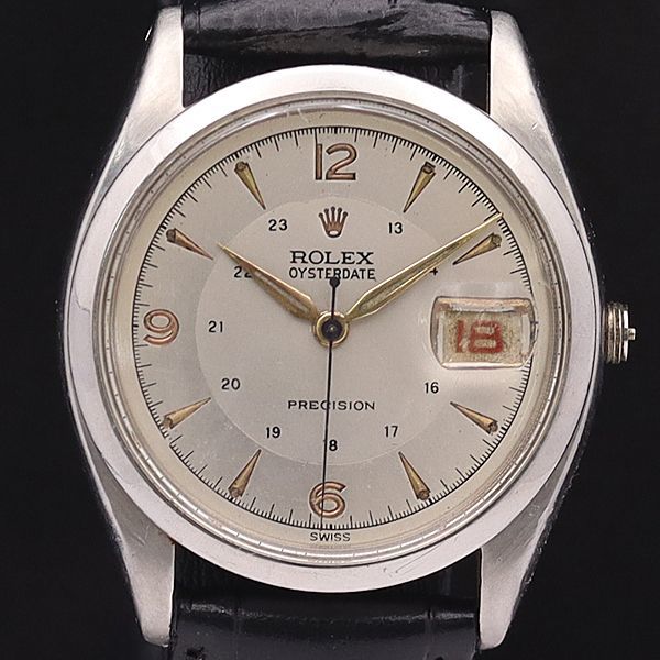 1円 稼働 良品 ロレックス 手巻き 6294 オイスターデイト プレシジョン シルバー文字盤 メンズ腕時計 9635010◇