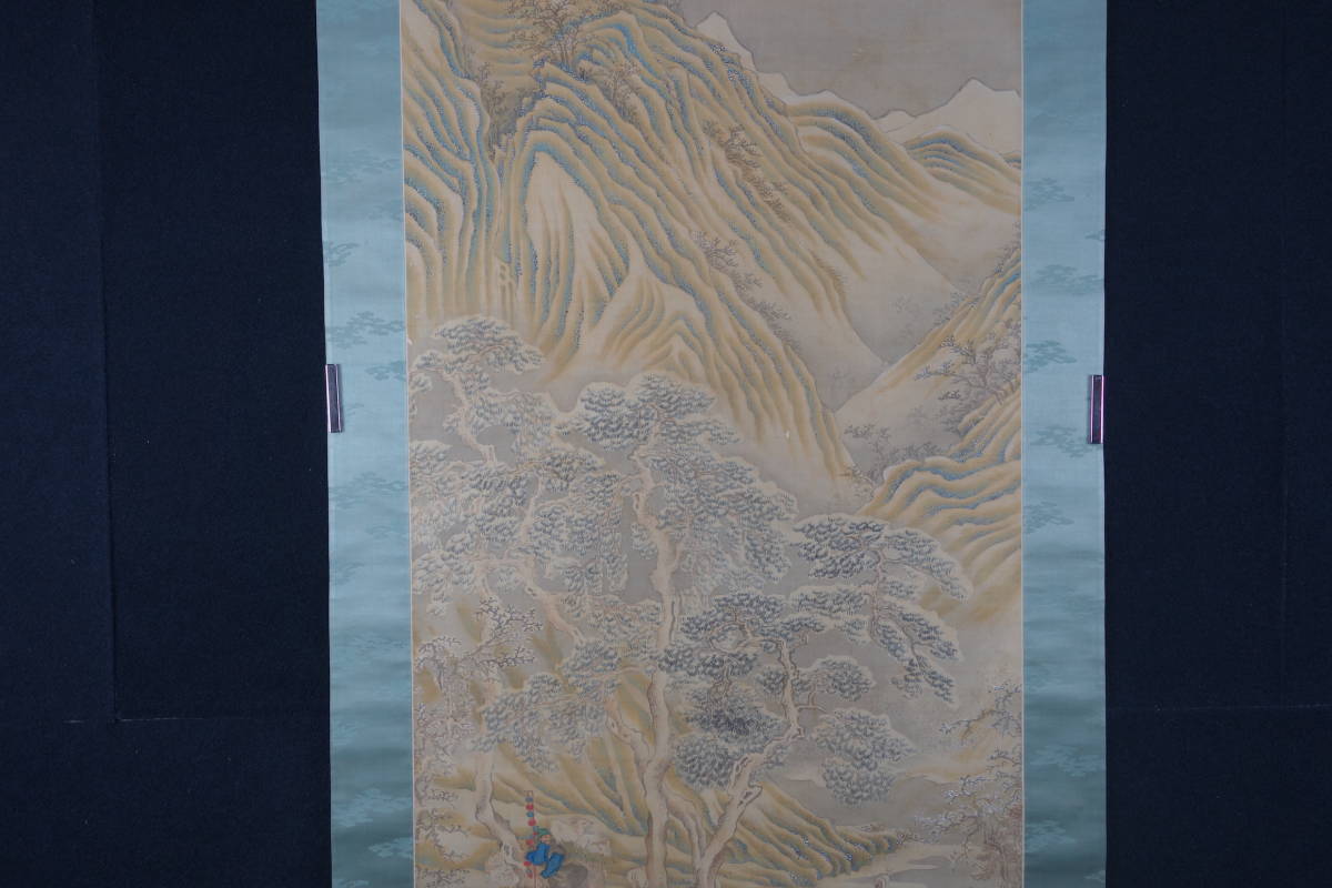 掛軸】〈徳弘董斎）『冬山水図』（絹本肉筆）/ 中国画 人物図 山水図