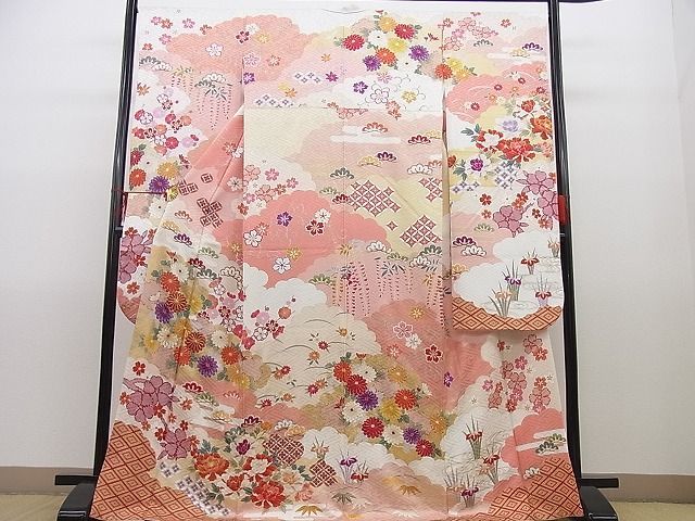 着物屋ほのか□豪華振袖 駒刺繡 雲取り吉祥花文 松竹梅 金彩 逸品