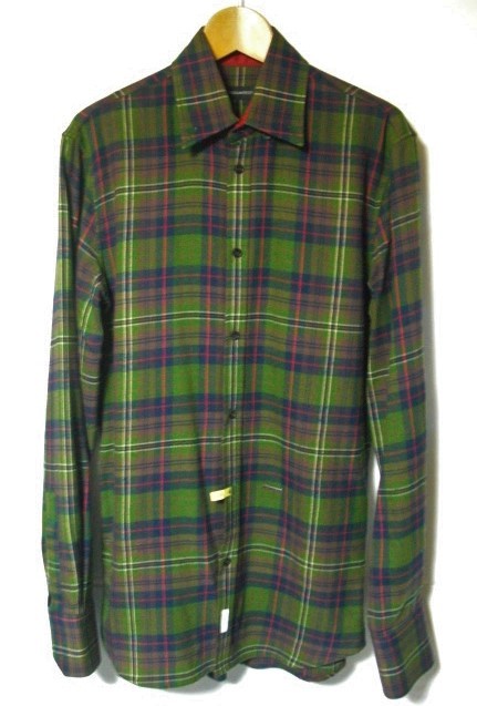 ゆうパケット送料込・SALE! ディースクエアード ・メンズ　グリーン系チェック柄・ボタンダウン　長袖シャツ・サイズ42・USED本物です