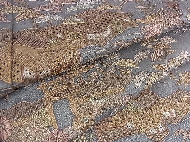 花美人■極上　中国三大刺繍　スワトウ相良刺繍　汕頭相良刺繍　総刺繍　訪問着　紬地　風景花文　逸品　ps4448