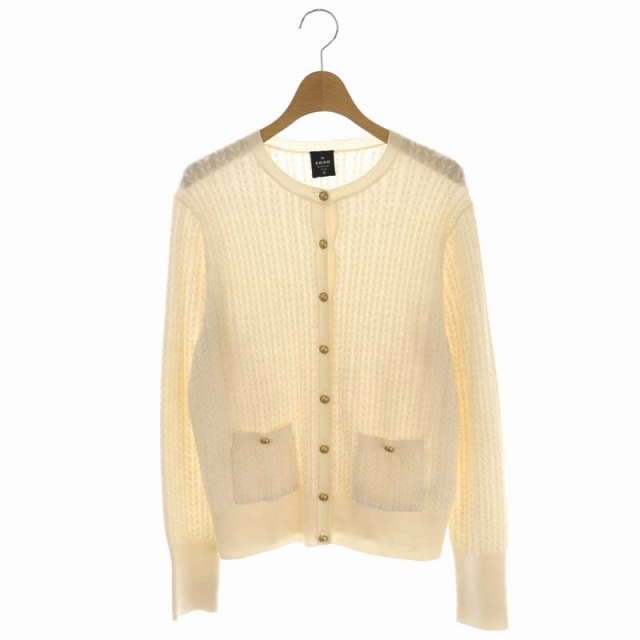セセ sese ミニケーブルクルーカーディガン ニット 長袖 クルーネック 金ボタン ウール アイボリー /DO ■OS レディース