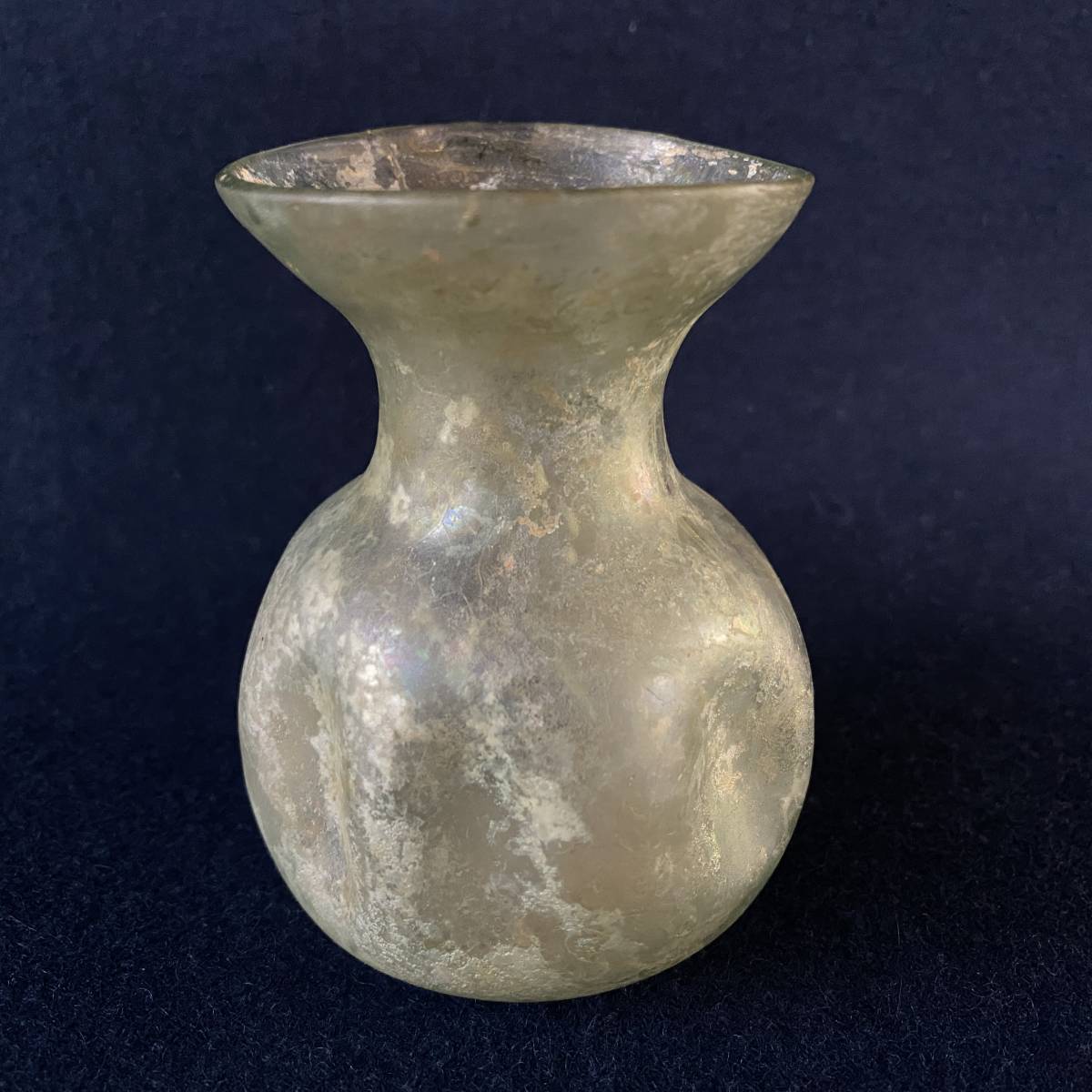 古代ガラス 小瓶 全高:9.5cm / ローマングラス 虹色 銀化ガラス