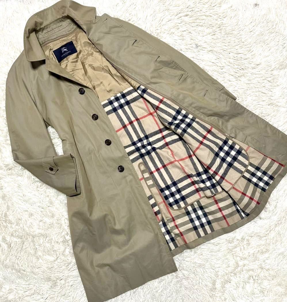 カシミヤ入り◎ バーバリーロンドン ライナー付きステンカラーコート XL相当 ノバチェック BURBERRY LONDON F26