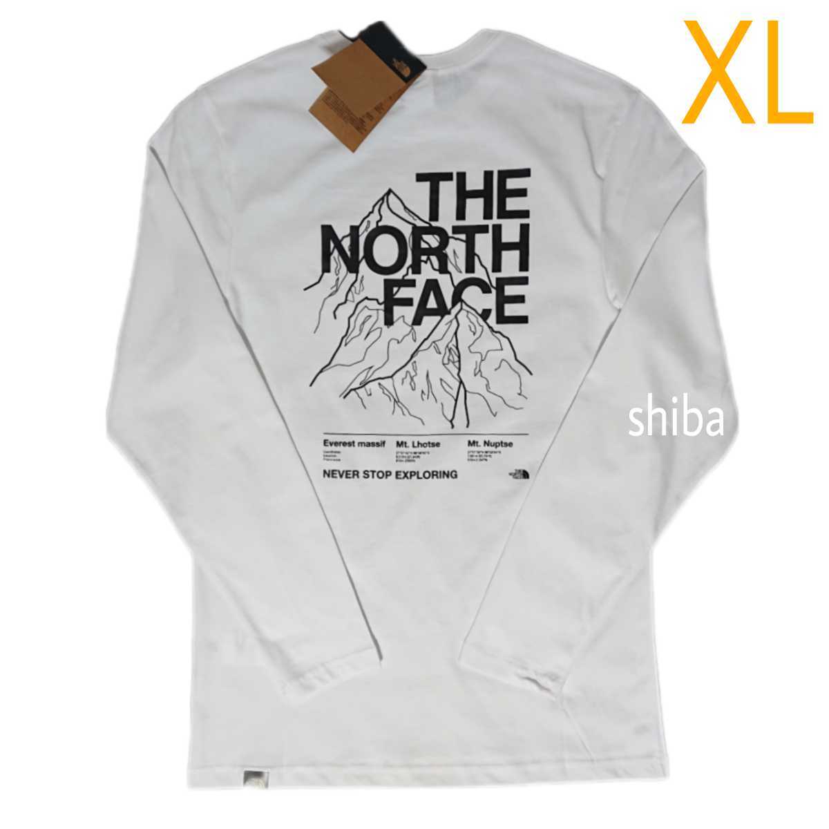 THE NORTH FACE ノースフェイス　長袖　ロンT ロング tシャツ マウンテン アウトライン 白 ホワイト 海外XLサイズ