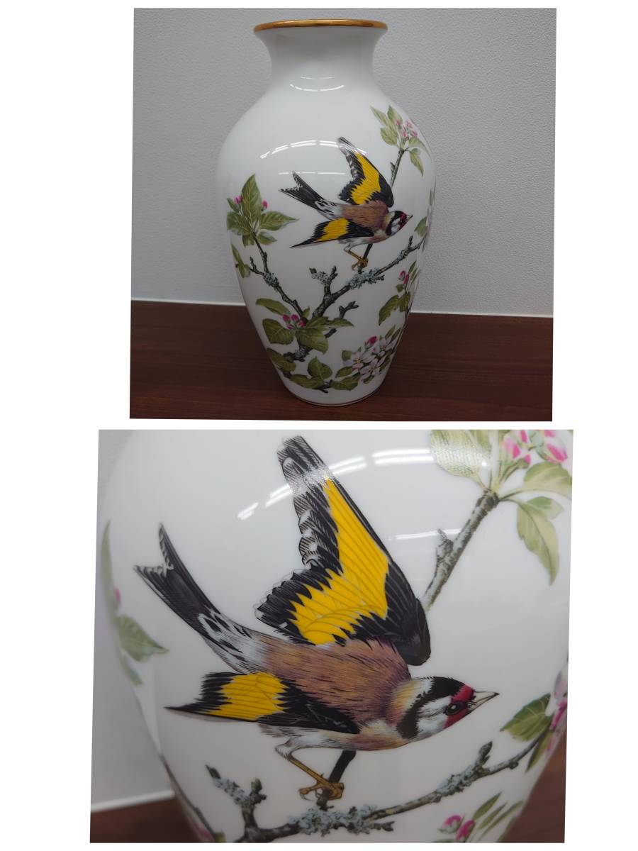 1670B【FRANKLIN PORCELAIN/フランクリン・ポーセリン 花瓶 鳥 森林
