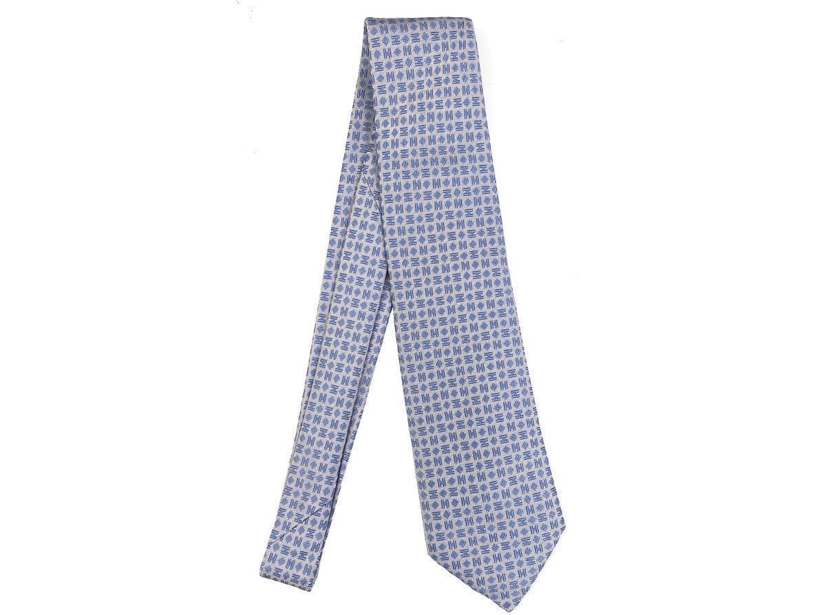 エルメス　水色 シルク100% ネクタイ フランス製 HERMESエルメス フランス製シルク100％総柄ネクタイ ブルー系 HERMES
