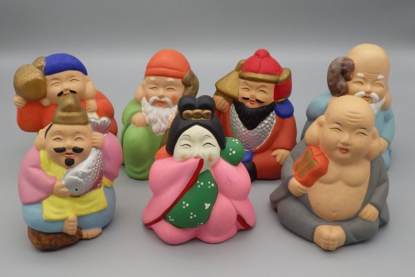 ○七福神 置物 7点 セット 陶器 飾り 縁起物 骨董 アンティーク 小物