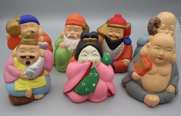 ○七福神 置物 7点 セット 陶器 飾り 縁起物 骨董 アンティーク 小物