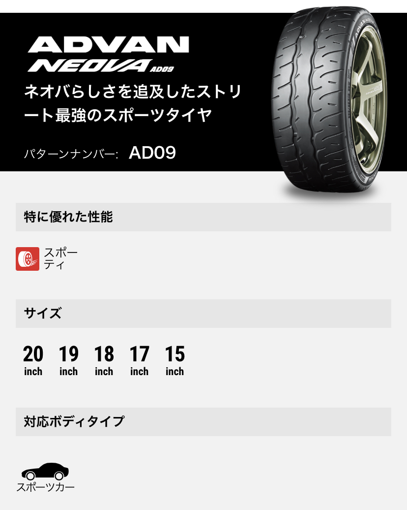 ヨコハマ アドバン ネオバ AD09　195/45R16 YOKOHAMA ADVAN NEOVA 