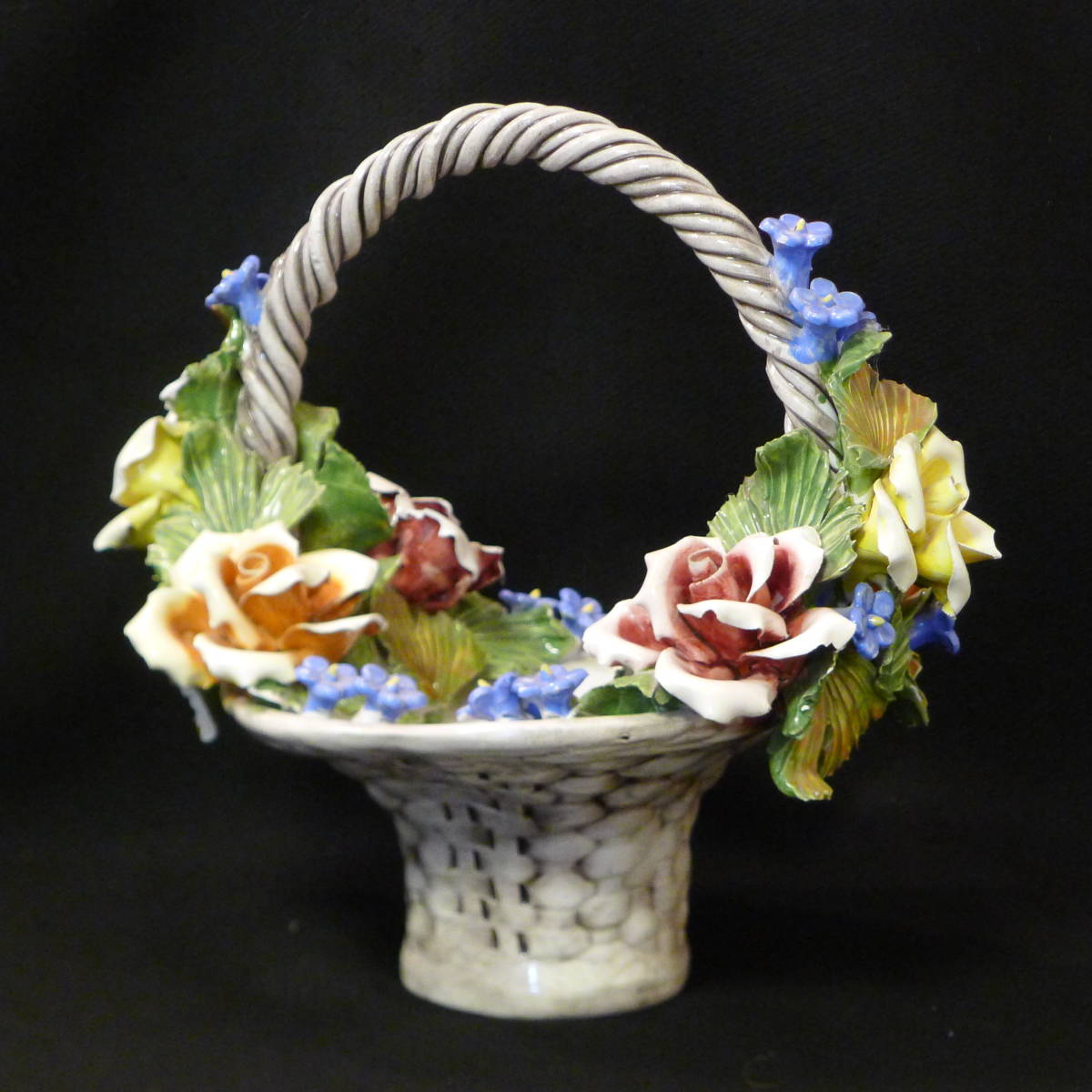 ㏄214○イタリア製 ＊ITALY 陶花＊陶器の置き物＊フラワーバスケット 